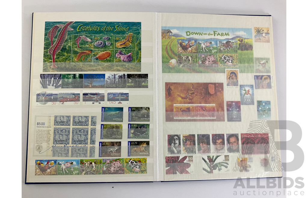 Album of Australian 2000's Mint Stamp Strips, Blocks and Mini Sheets Including Chinese Lunar Years, Australian Legends, Christmas Island, Soccer in Australia, Lest We Forget and More