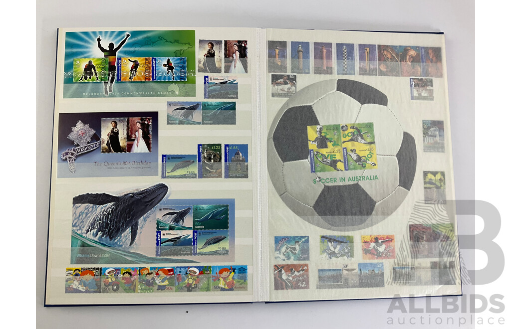 Album of Australian 2000's Mint Stamp Strips, Blocks and Mini Sheets Including Chinese Lunar Years, Australian Legends, Christmas Island, Soccer in Australia, Lest We Forget and More