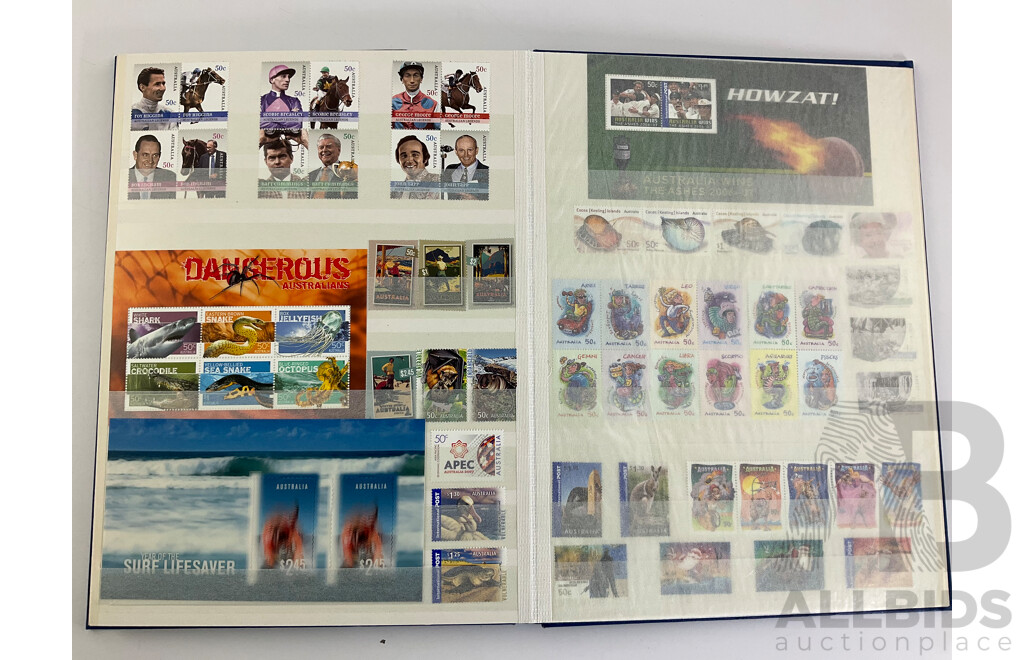 Album of Australian 2000's Mint Stamp Strips, Blocks and Mini Sheets Including Chinese Lunar Years, Australian Legends, Christmas Island, Soccer in Australia, Lest We Forget and More