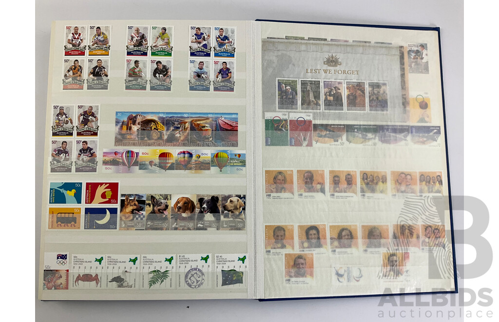 Album of Australian 2000's Mint Stamp Strips, Blocks and Mini Sheets Including Chinese Lunar Years, Australian Legends, Christmas Island, Soccer in Australia, Lest We Forget and More