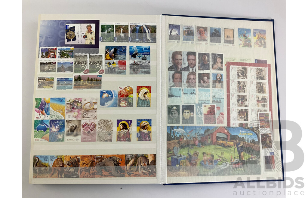 Album of Australian 2000's Mint Stamp Strips, Blocks and Mini Sheets Including Chinese Lunar Years, Australian Legends, Christmas Island, Soccer in Australia, Lest We Forget and More