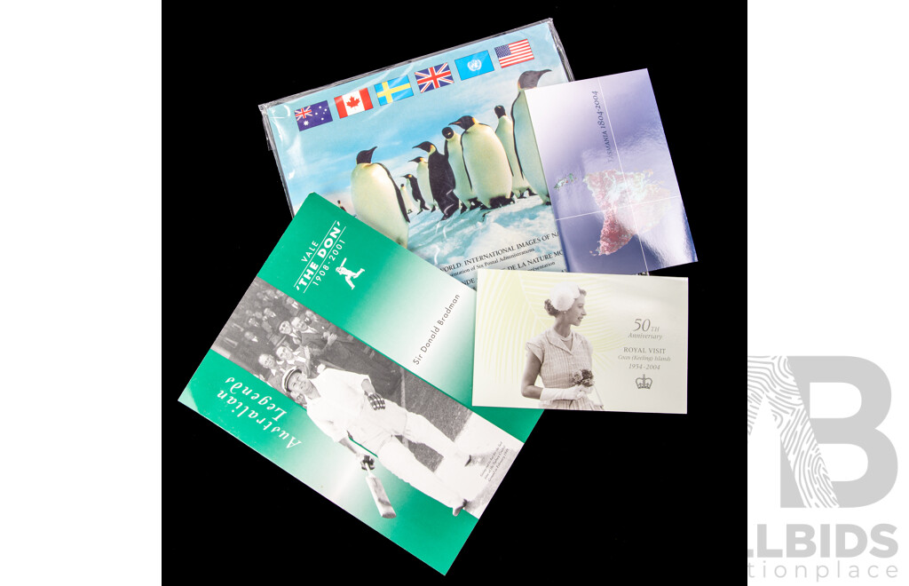 Collection of Australian Stamp Packs, Mini Sheets, First Day Covers and Album Including Our World, 'The Don' Lunar Year of the Monkey, Bicentennial Collection and More