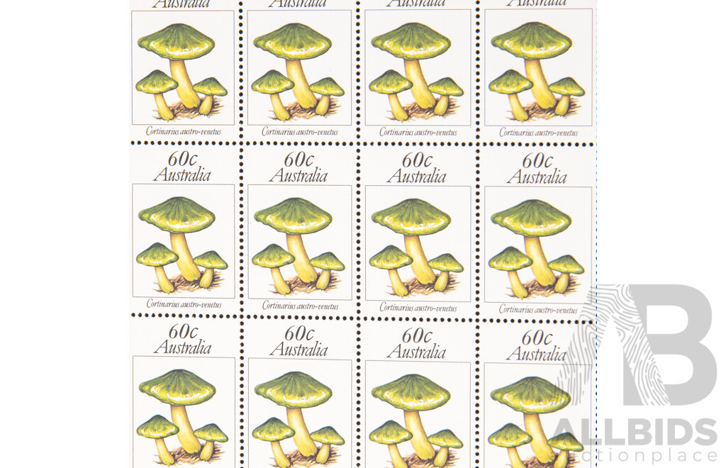 Australian 1981 Stamp Sheets, Australian Fungi Set with Gutters