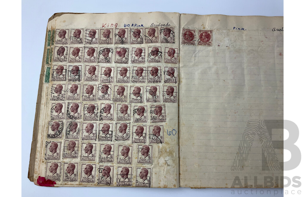 Collection of Mostly Australian Predecimal Stamp Books Including Yellow Kangaroo, Green Kolala, Red KGVI and More