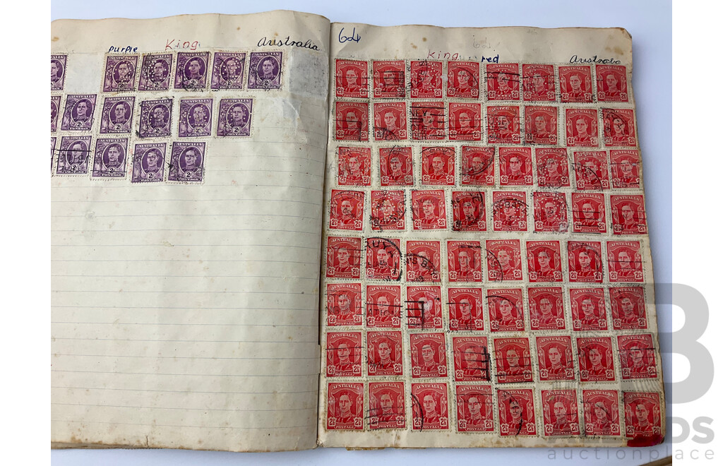 Collection of Mostly Australian Predecimal Stamp Books Including Yellow Kangaroo, Green Kolala, Red KGVI and More