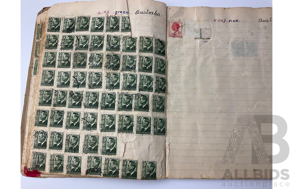 Collection of Mostly Australian Predecimal Stamp Books Including Yellow Kangaroo, Green Kolala, Red KGVI and More