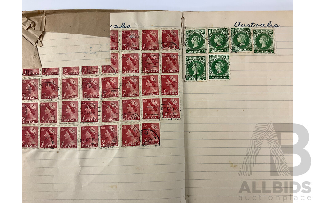 Collection of Mostly Australian Predecimal Stamp Books Including Yellow Kangaroo, Green Kolala, Red KGVI and More