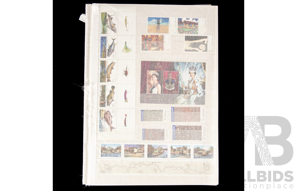 Fifteen Pages of Mint Australian Stamps, Blocks, Strips and Mini Sheets, Mostly 2000's Including Joint Issues, Rebel Spirit, Cocos Islands, Year of the Goat, QE2 Golden Jubilee Coronation and Much More
