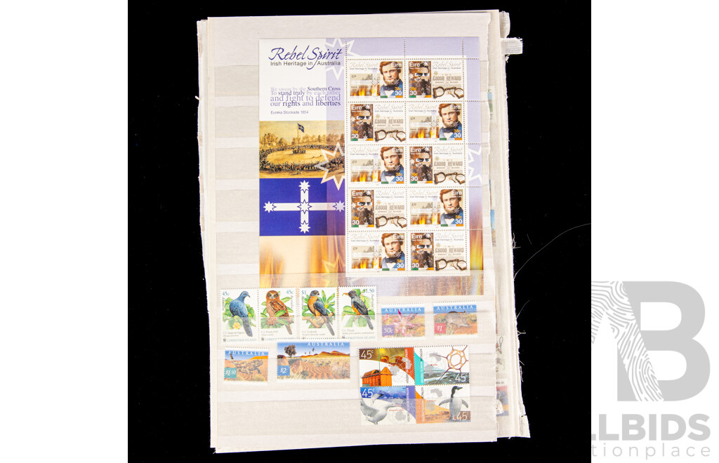 Fifteen Pages of Mint Australian Stamps, Blocks, Strips and Mini Sheets, Mostly 2000's Including Joint Issues, Rebel Spirit, Cocos Islands, Year of the Goat, QE2 Golden Jubilee Coronation and Much More