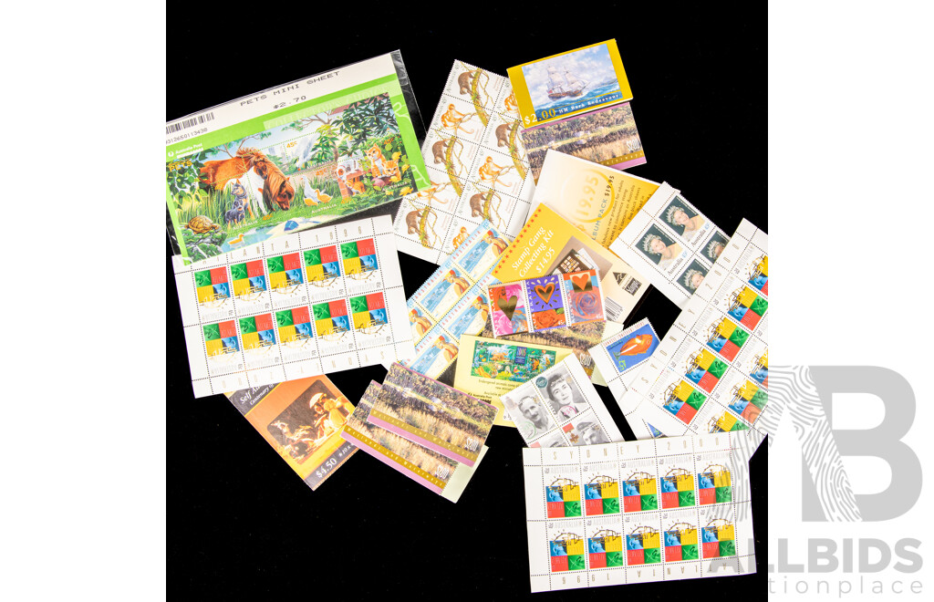 Australian Mint Stamps, Blocks and Books Including QE2, Pets, Sydney/Atlanta Olympics and More - Face Value Over $50