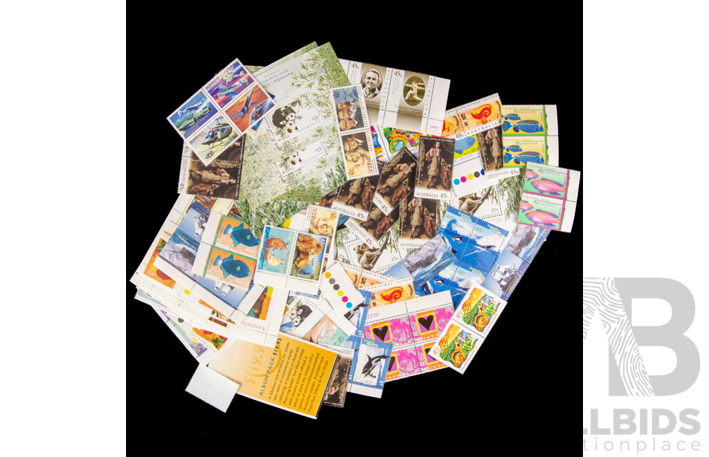 Collection of Australian 1990's - 2000's Mint Stamps and Blocks, Christmas Island, Cocos Islands, Donald Bradman, China Joint Issue- Face Value Over $70