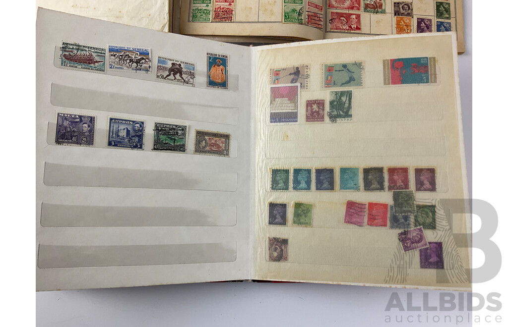 Collection of Vintage International Stamp Albums Including Australian and New Zealand Predecimal, Grenada, Sierra Leone, Denmark, Malaya, Singapore and More