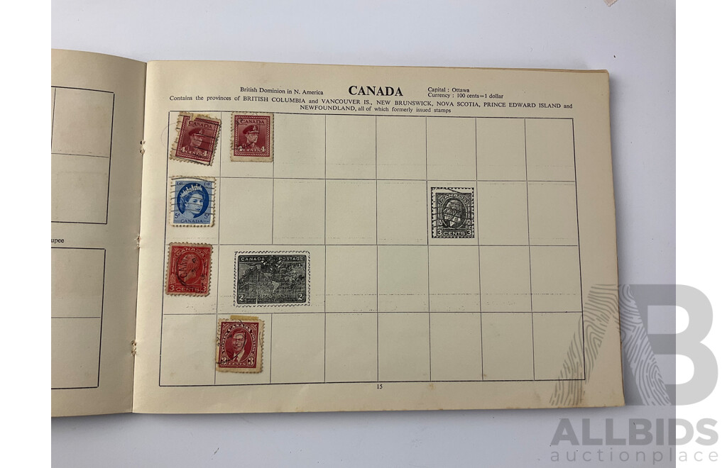 Collection of Vintage International Stamp Albums Including Australian and New Zealand Predecimal, Grenada, Sierra Leone, Denmark, Malaya, Singapore and More