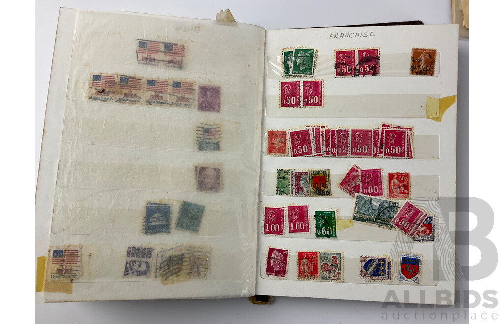 Collection of Vintage International Stamp Albums Including Australian and New Zealand Predecimal, Grenada, Sierra Leone, Denmark, Malaya, Singapore and More