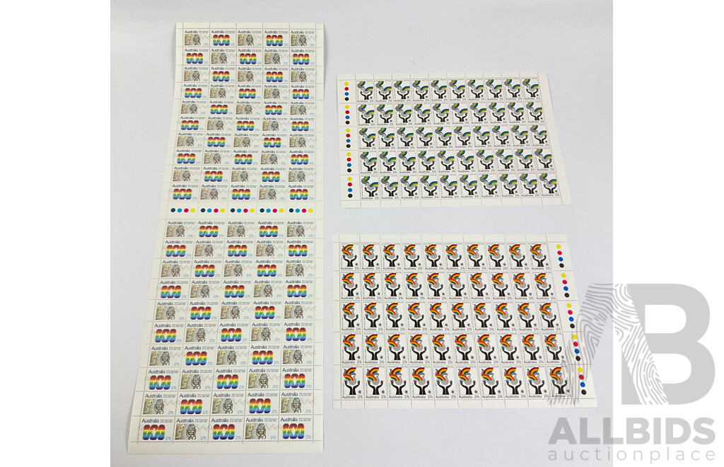 Australian 1983 Stamp Sheets, Commonwealth of Australia Part Set and 1982 ABC 50th Anniversary