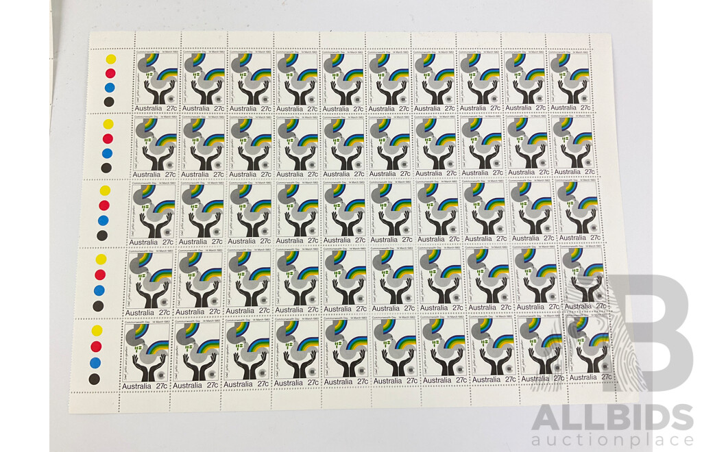 Australian 1983 Stamp Sheets, Commonwealth of Australia Part Set and 1982 ABC 50th Anniversary
