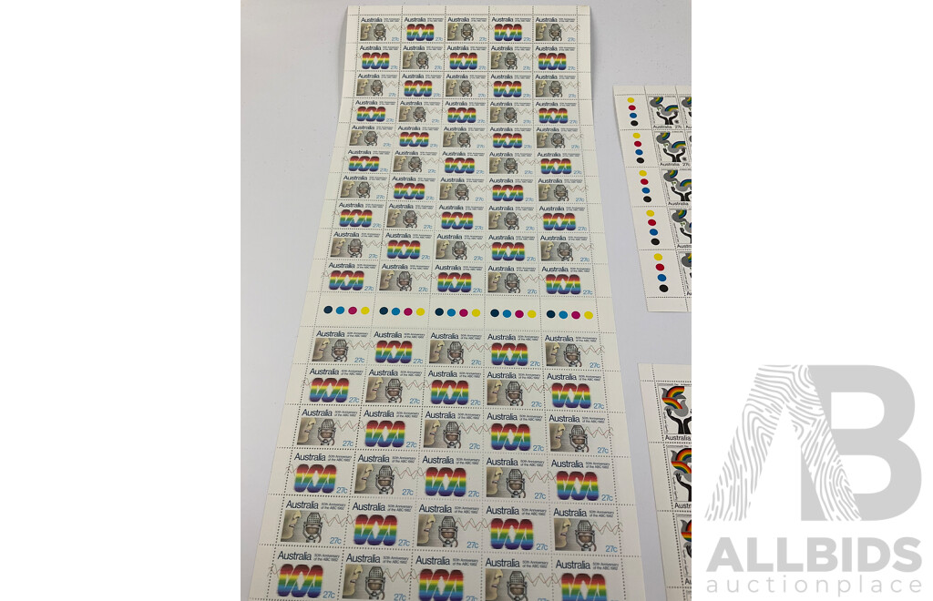 Australian 1983 Stamp Sheets, Commonwealth of Australia Part Set and 1982 ABC 50th Anniversary