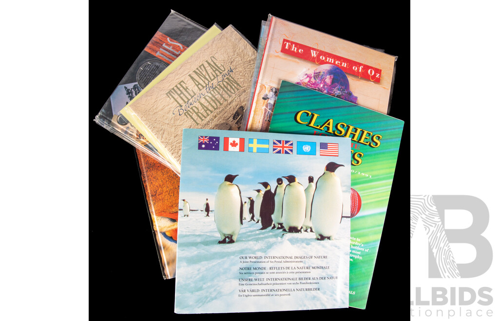 Collection of Australian Postal Stamp Books Including Zoos of Australia, ANZAC Tradition, Australian Sailing Ships, Women of Oz, International Yea of the Family, Our World International Images of Nature