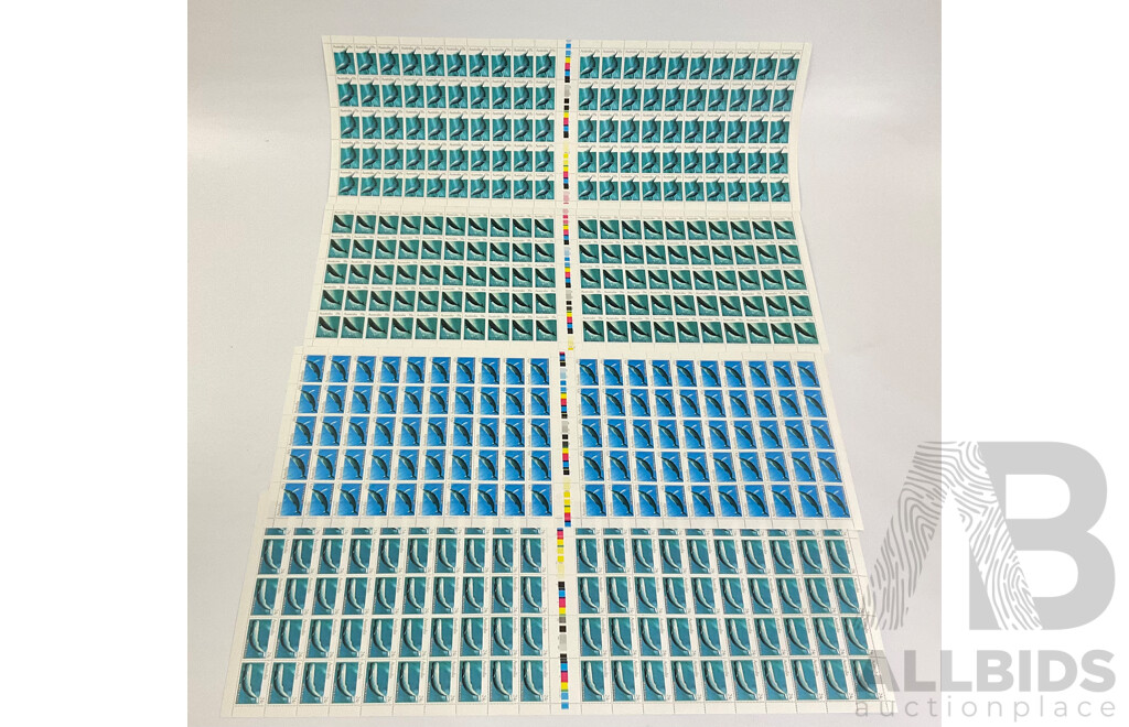 Four Australian 1982 Stamp Sheets, Whales Set - Face Value $174