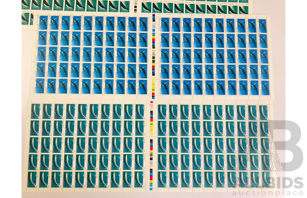 Four Australian 1982 Stamp Sheets, Whales Set - Face Value $174