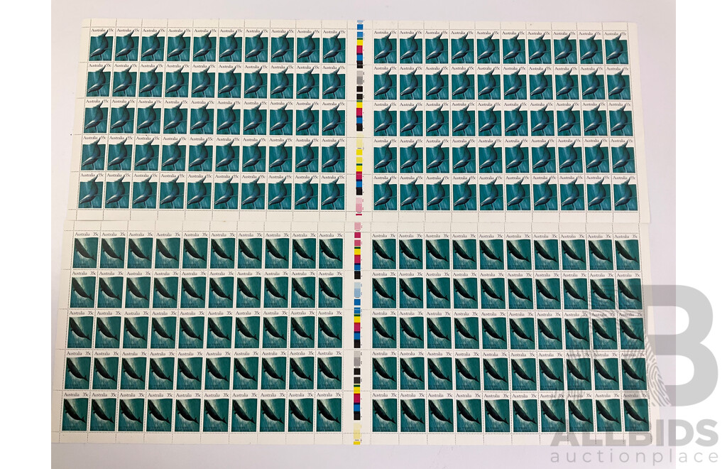 Four Australian 1982 Stamp Sheets, Whales Set - Face Value $174