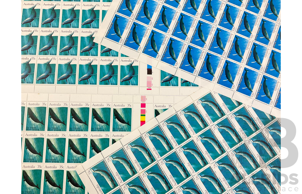 Four Australian 1982 Stamp Sheets, Whales Set - Face Value $174