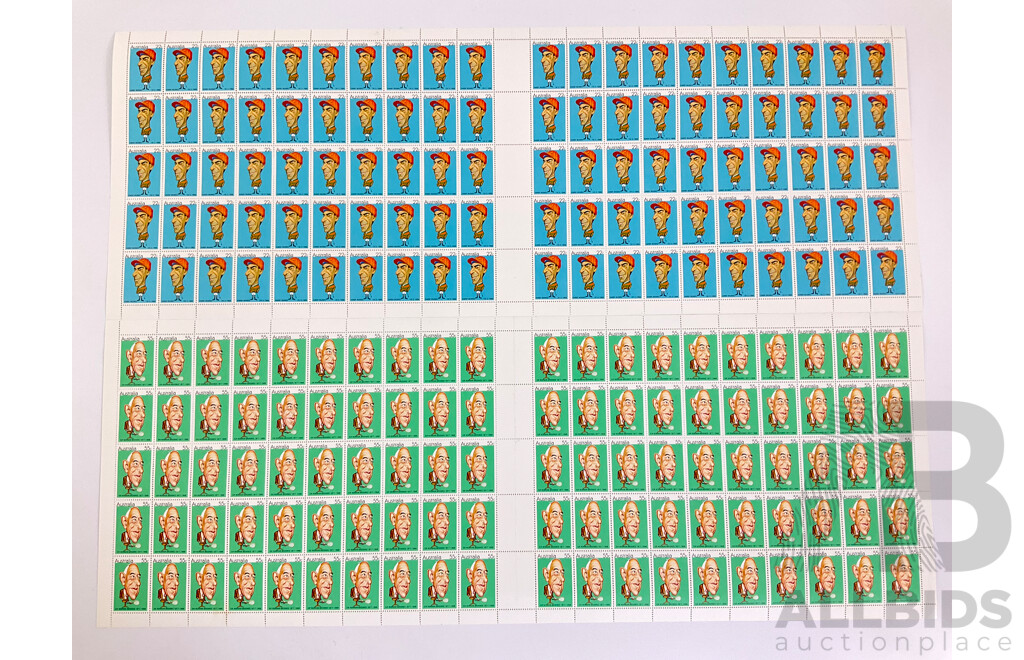 Four Australian 1981 Stamp Sheets, Australian Sporting Personalities Set - Face Value $172