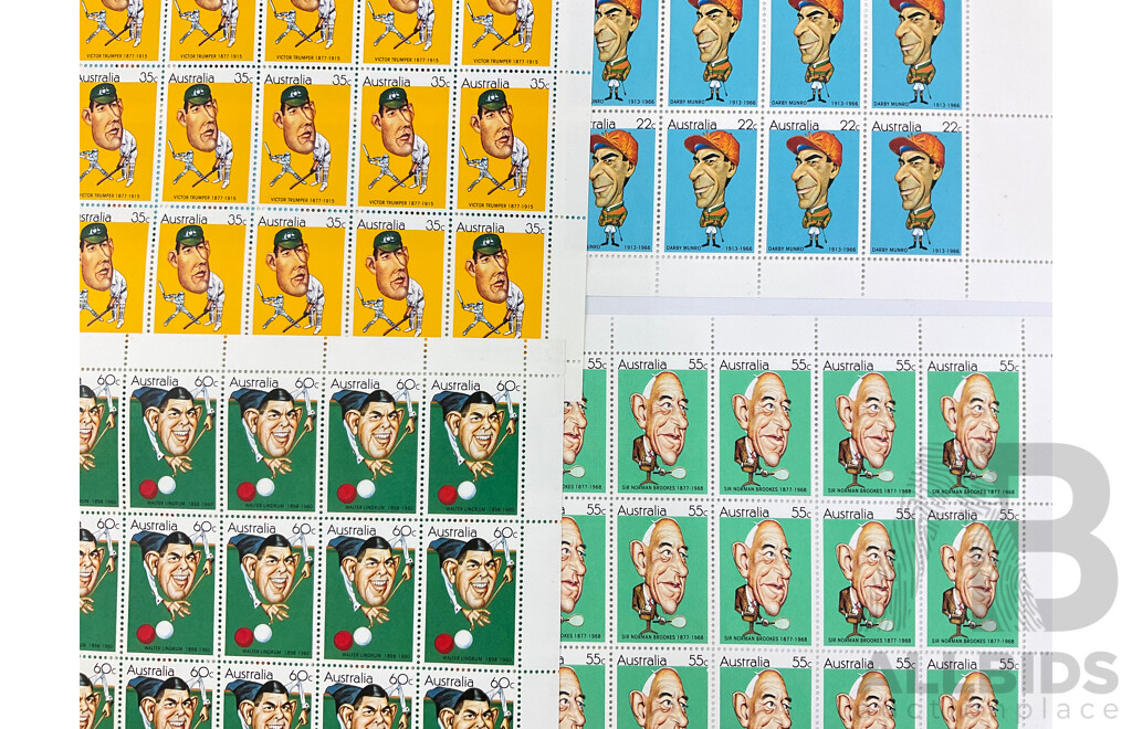 Four Australian 1981 Stamp Sheets, Australian Sporting Personalities Set - Face Value $172