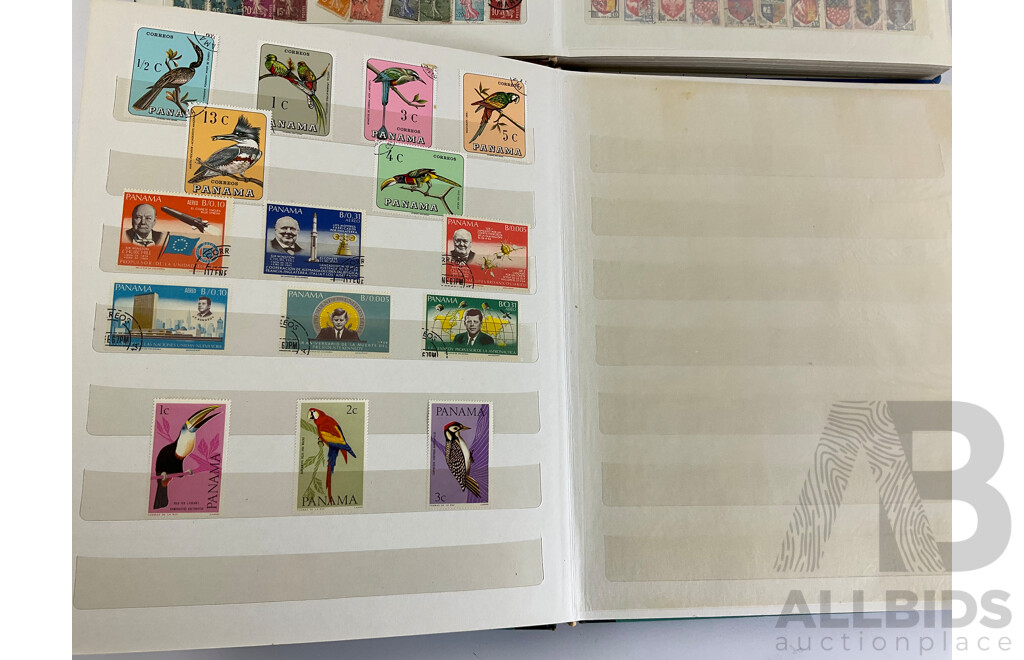 Two Albums of Vintage International Stamps Including Mongolia, Monaco, Panama, Dubai, Cayman Islands, Fiji,  Canada, Hong Kong, China, France, Cameroon, India, Thailand, Spain, Norway, Netherlands, Denmark