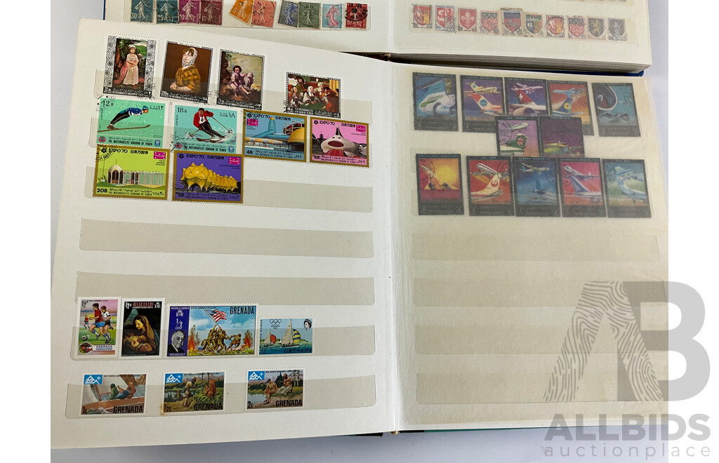 Two Albums of Vintage International Stamps Including Mongolia, Monaco, Panama, Dubai, Cayman Islands, Fiji,  Canada, Hong Kong, China, France, Cameroon, India, Thailand, Spain, Norway, Netherlands, Denmark