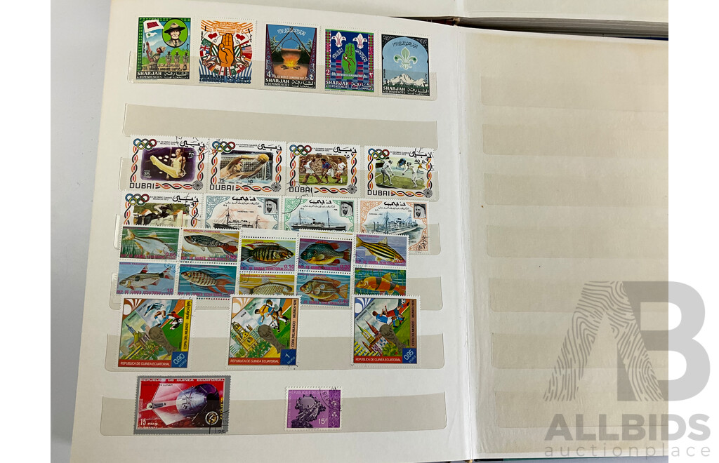 Two Albums of Vintage International Stamps Including Mongolia, Monaco, Panama, Dubai, Cayman Islands, Fiji,  Canada, Hong Kong, China, France, Cameroon, India, Thailand, Spain, Norway, Netherlands, Denmark