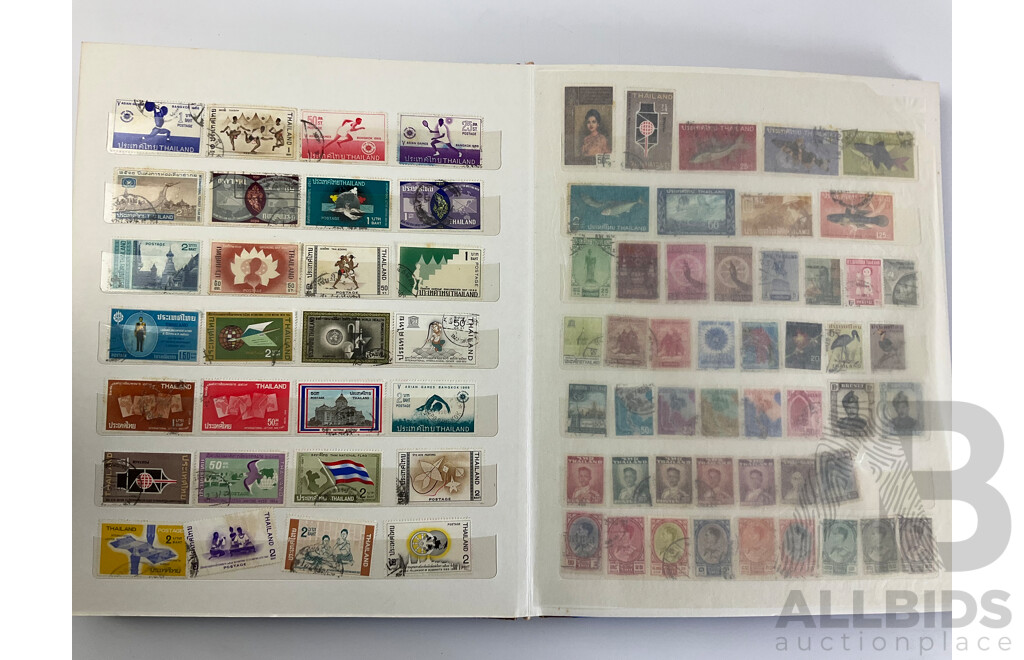 Two Albums of Vintage International Stamps Including Mongolia, Monaco, Panama, Dubai, Cayman Islands, Fiji,  Canada, Hong Kong, China, France, Cameroon, India, Thailand, Spain, Norway, Netherlands, Denmark