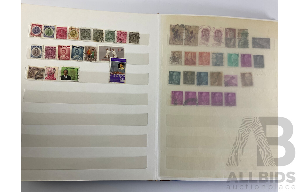 Two Albums of Vintage International Stamps Including Mongolia, Monaco, Panama, Dubai, Cayman Islands, Fiji,  Canada, Hong Kong, China, France, Cameroon, India, Thailand, Spain, Norway, Netherlands, Denmark
