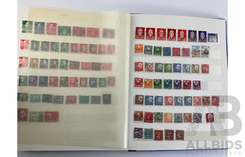 Two Albums of Vintage International Stamps Including Mongolia, Monaco, Panama, Dubai, Cayman Islands, Fiji,  Canada, Hong Kong, China, France, Cameroon, India, Thailand, Spain, Norway, Netherlands, Denmark