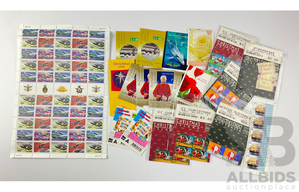 Collection of Australian Stamp Packs and Mint Sheet, Including Childrens TV, Australian Legends, Planet Ocean - Face Value Over $85