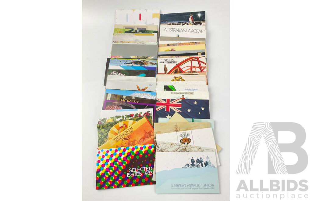 Collection of 1980's Australian Stamp Packs Including National Stamp Week 1980, America's Cup 1986 and 87, Selected Issues 1983 and 85, Veteran and Vintage Cars and More