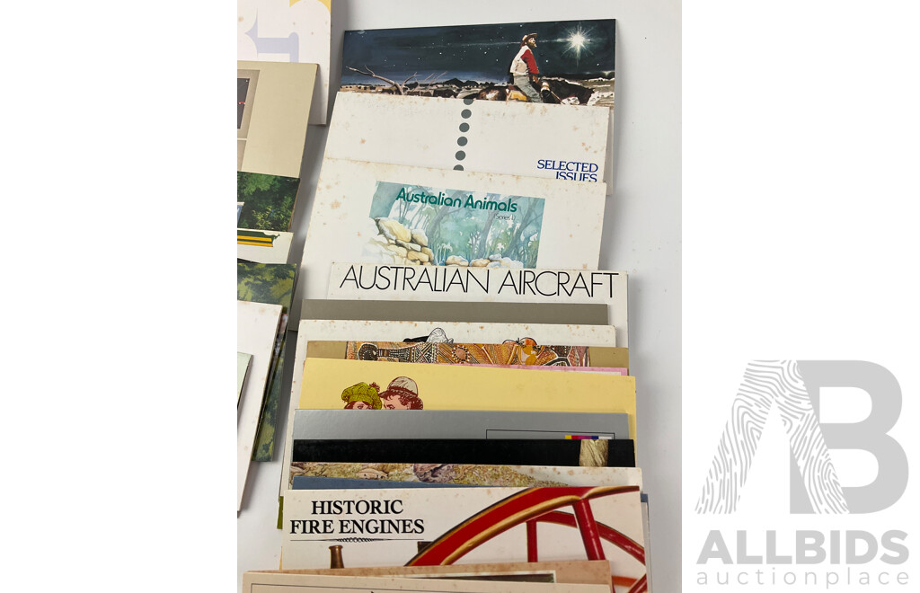 Collection of 1980's Australian Stamp Packs Including National Stamp Week 1980, America's Cup 1986 and 87, Selected Issues 1983 and 85, Veteran and Vintage Cars and More