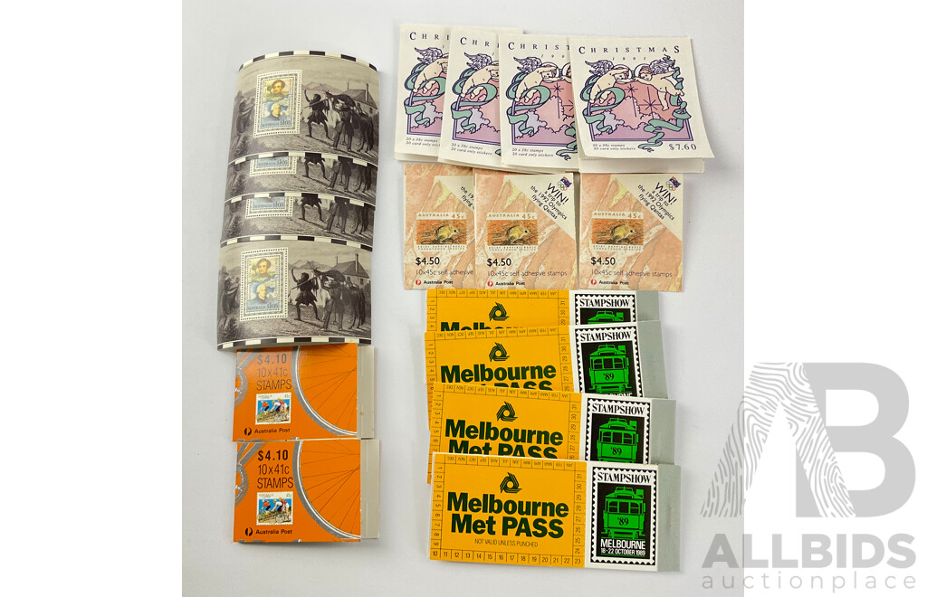 Collection of 1980's and 90's Australian Stamp Books Including Melbourne Stamp Show 1989, Australia Cycling, Christmas 1991 and More - Face Value Over $70