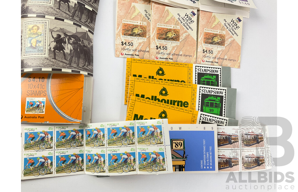 Collection of 1980's and 90's Australian Stamp Books Including Melbourne Stamp Show 1989, Australia Cycling, Christmas 1991 and More - Face Value Over $70