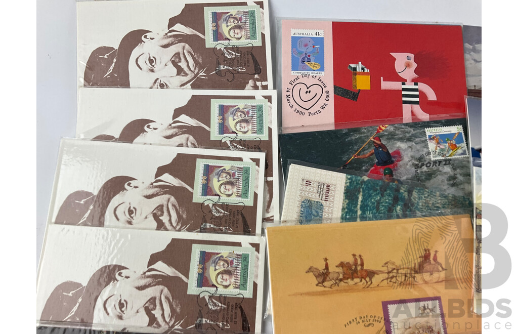 Collection of Australian 1989-1992 First Day Issue Post Card Sets, Most in Sealed Packaging Including Animals and High Country, Community Health, Skateboarding, QE2 Birthday, Barcelona Olympics and More