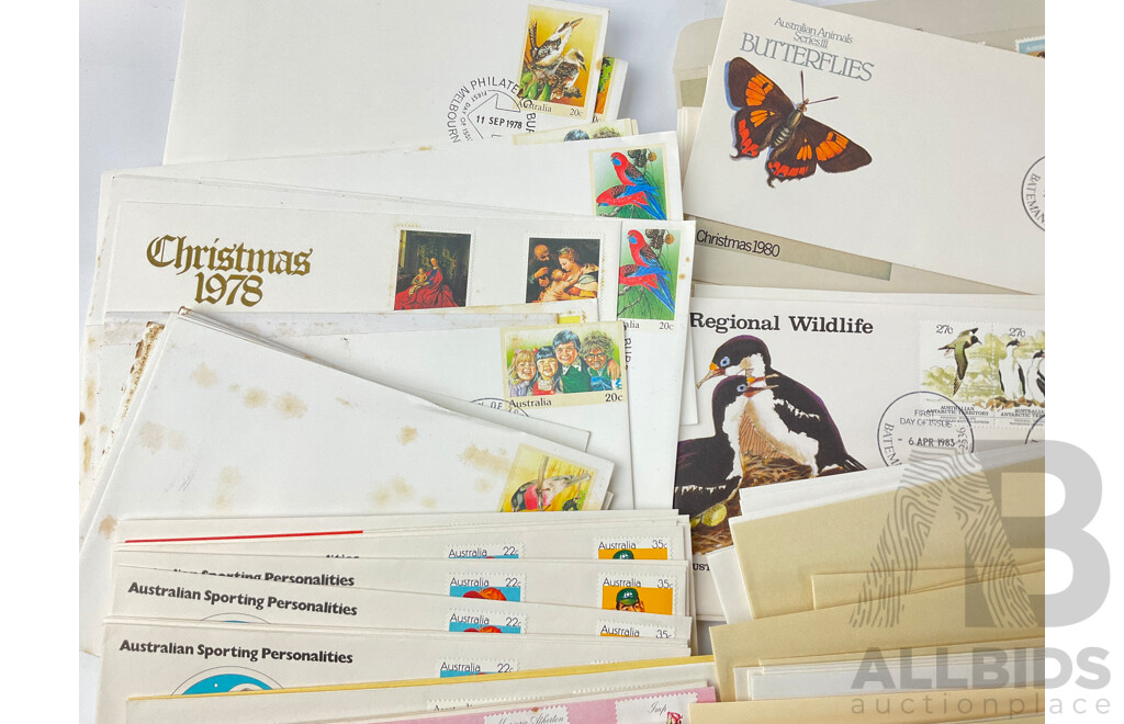 Collection of Australian 1970s and 80's First Day Covers Including Australia Day 1979-1982, Ferries and Murray River Steamers, Various Aerogrmmes and More