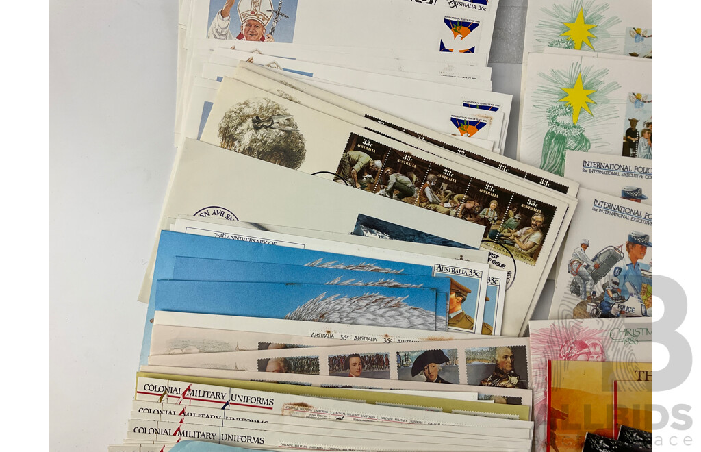 Collection of Australian 1980’s Stamp Packs and First Day Covers Including Horses of Australia, Clipper Ships, Christmas 1984, Selected Issues 1986 and Much More