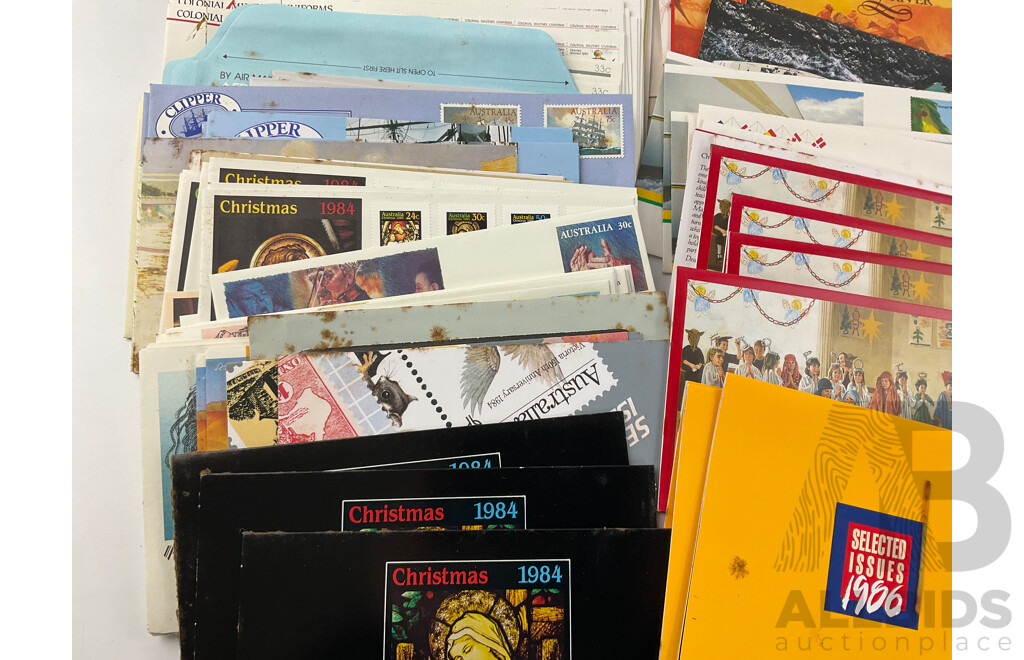 Collection of Australian 1980’s Stamp Packs and First Day Covers Including Horses of Australia, Clipper Ships, Christmas 1984, Selected Issues 1986 and Much More