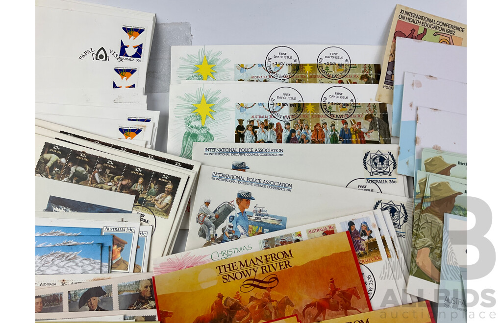 Collection of Australian 1980’s Stamp Packs and First Day Covers Including Horses of Australia, Clipper Ships, Christmas 1984, Selected Issues 1986 and Much More