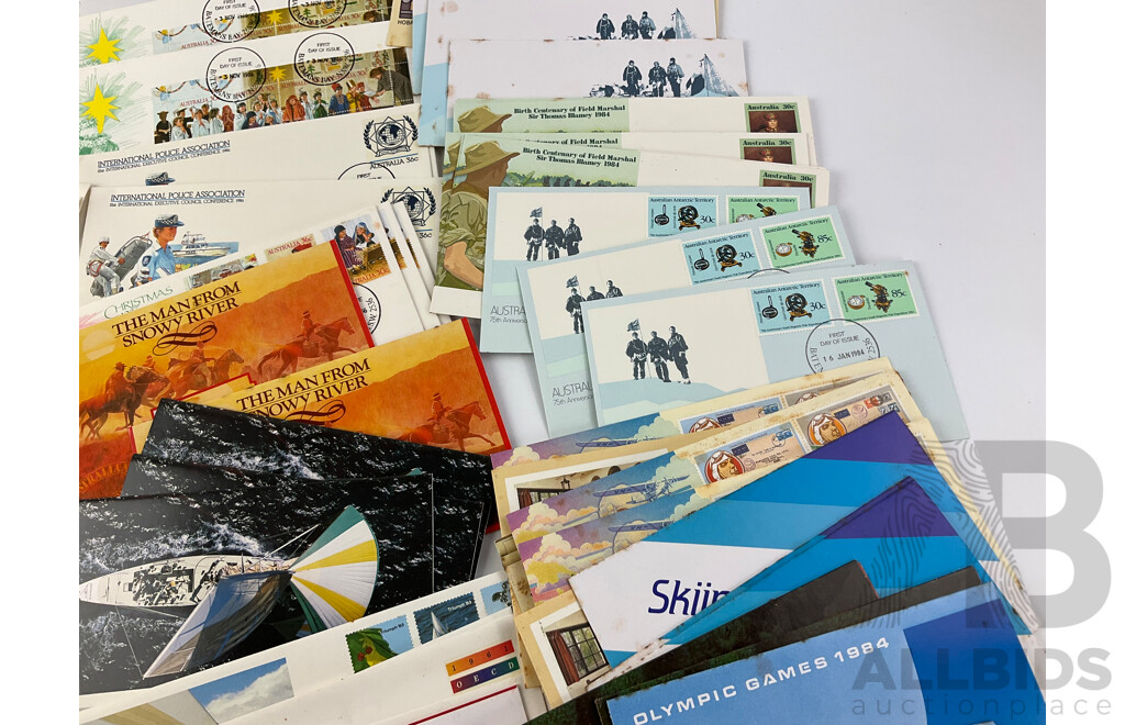 Collection of Australian 1980’s Stamp Packs and First Day Covers Including Horses of Australia, Clipper Ships, Christmas 1984, Selected Issues 1986 and Much More