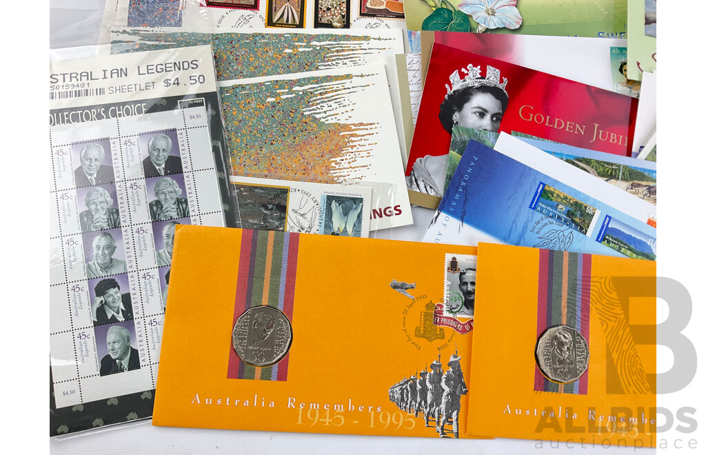 Collection of Australian 1990's - 2000's Stamp Packs, Maximum Cards, First Day Covers and PNCs Including 1997 Donald Bradman, 1995 Weary Dunlop and 2003 QE2 Coronation and More