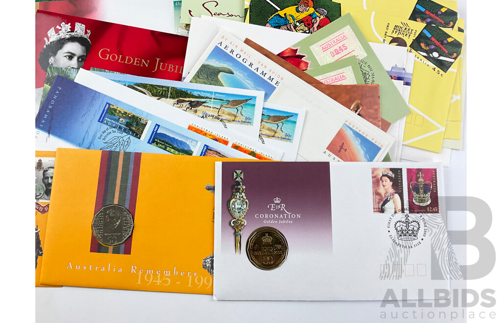 Collection of Australian 1990's - 2000's Stamp Packs, Maximum Cards, First Day Covers and PNCs Including 1997 Donald Bradman, 1995 Weary Dunlop and 2003 QE2 Coronation and More