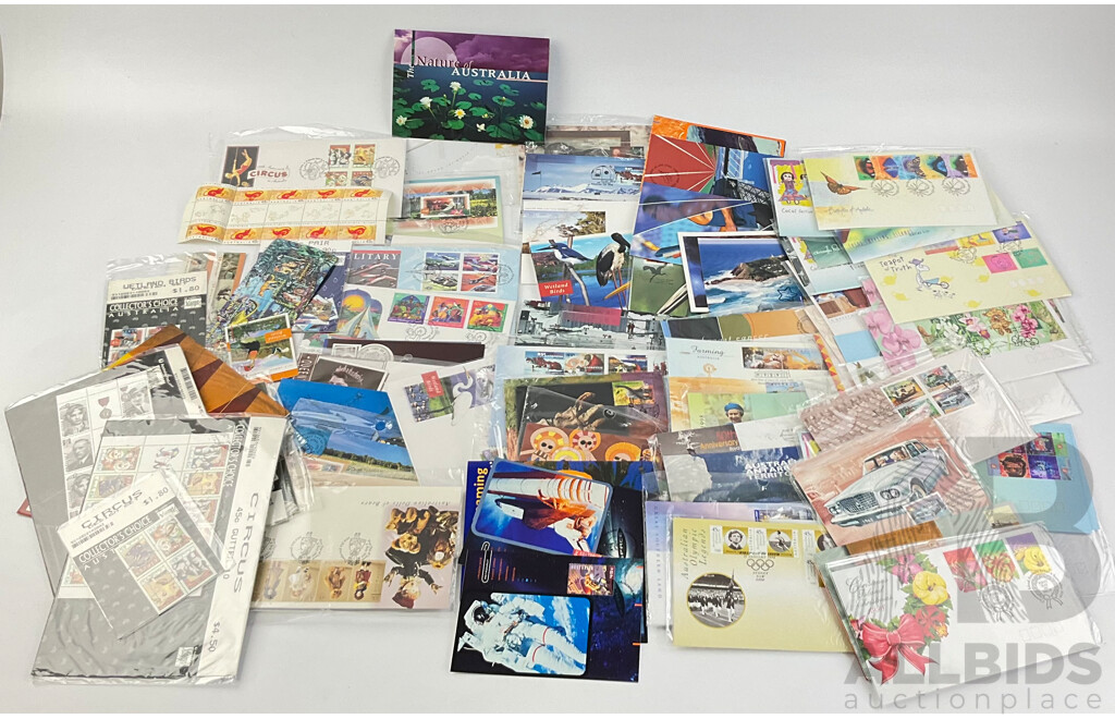 Collection of Australian 1990's - 2000's Stamp Packs, Maximum Cards, First Day Covers and PNCs Including 1997 Donald Bradman, 1995 Weary Dunlop and 2003 QE2 Coronation and More