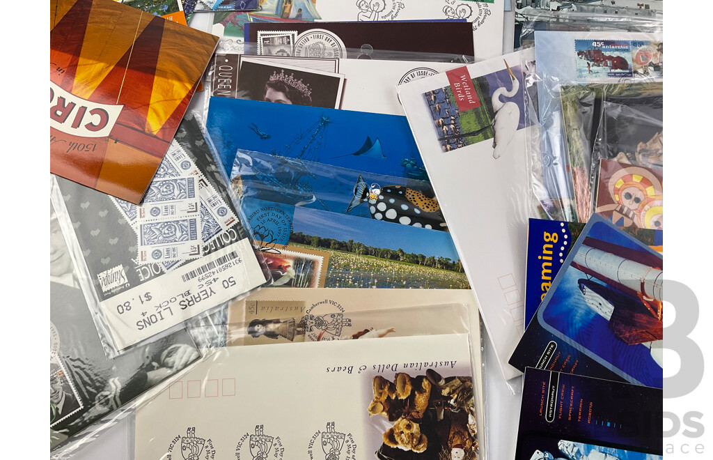 Collection of Australian 1990's - 2000's Stamp Packs, Maximum Cards, First Day Covers and PNCs Including 1997 Donald Bradman, 1995 Weary Dunlop and 2003 QE2 Coronation and More