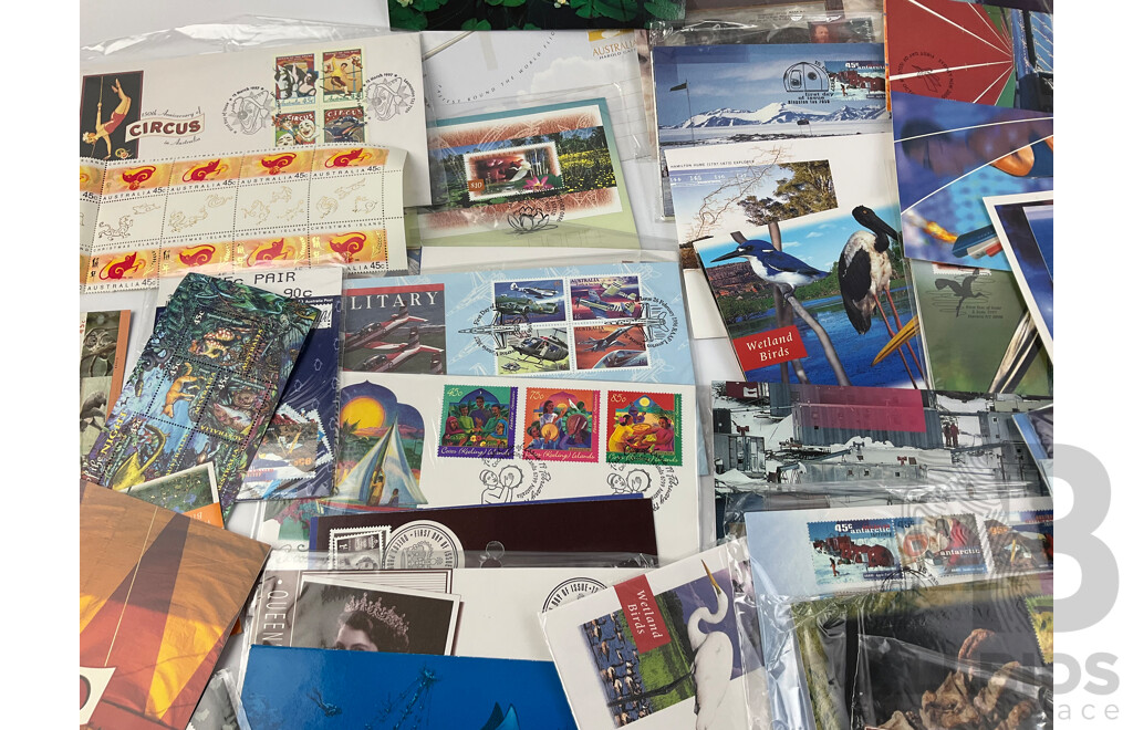 Collection of Australian 1990's - 2000's Stamp Packs, Maximum Cards, First Day Covers and PNCs Including 1997 Donald Bradman, 1995 Weary Dunlop and 2003 QE2 Coronation and More